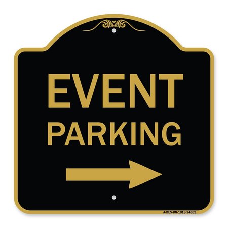 SIGNMISSION Event Parking W/ Left Right Arrow, Black & Gold Aluminum Sign, 18" x 18", BG-1818-24062 A-DES-BG-1818-24062